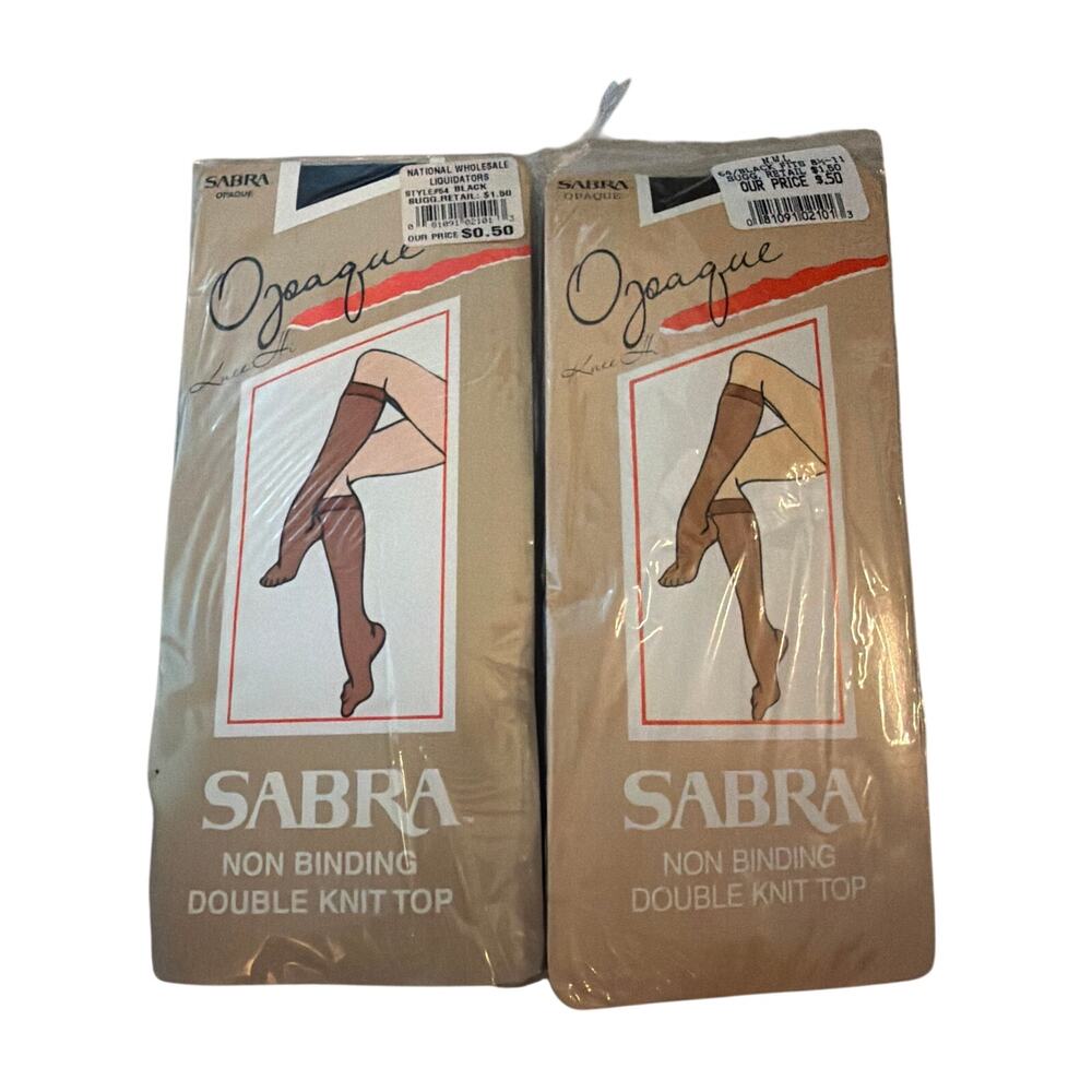 VINTAGE NWT (2) Sabra Opaque Black Knee Hi 100% Nylon Stockings Size 8.5 -11 USA